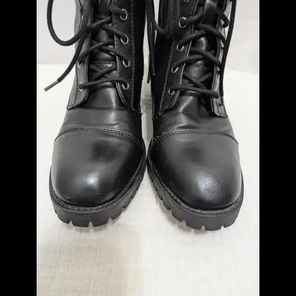 Steve Madden Vegan Leather Boot 10 Black Chunky Heel Combat Y2K Grunge Goth Punk - Picture 6 of 9